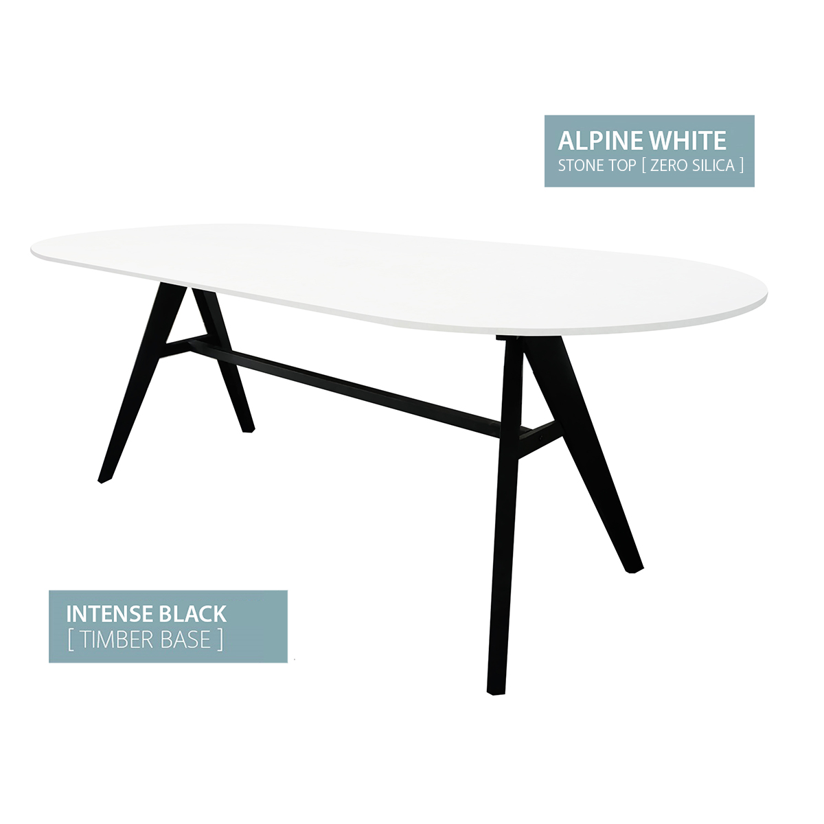 Dining Table Oval Black Base Alpine White