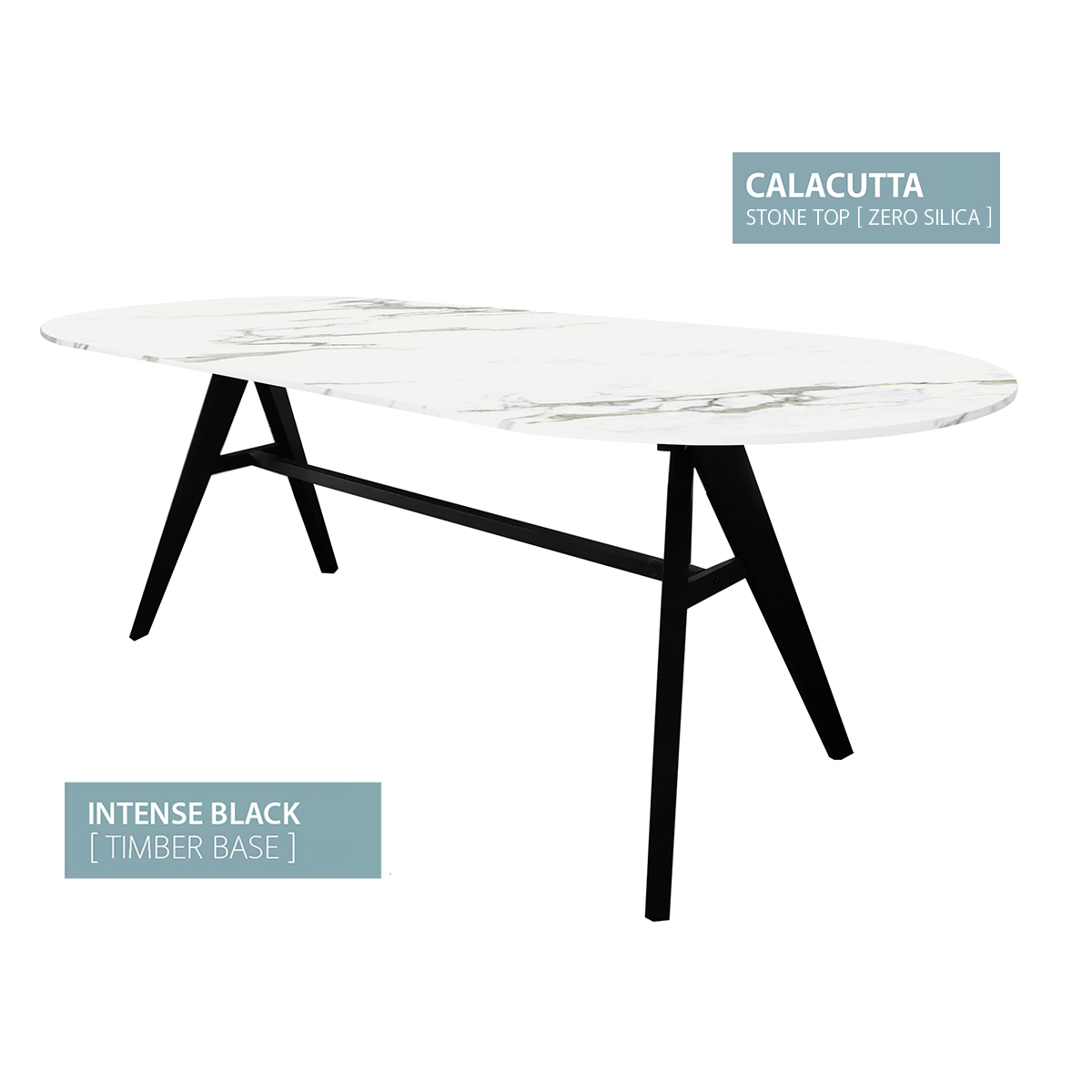 Dining Table Oval Black Base Calacutta