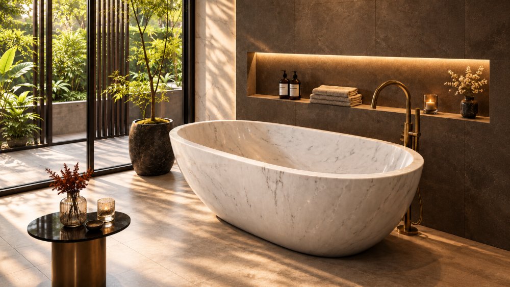 Freestanding marble bathtub